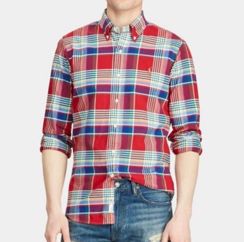 Ralph Lauren Polo Classic Fit Red Plaid Madras Long Sleeve Button Shirt Large